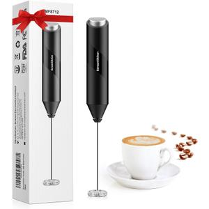 Bonsenkitchen Electric Milk Frother Handheld, Portable Whisk Milk Foam Maker, Drink Mixer for Coffee, Matcha, Electric Stirrer Coffee Mixer, Battery Operated(Not Included) (Black)