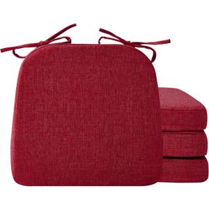 Ruqmuis Chair Cushions for Dining Chairs, 2" Thick Seat Cushions for Kitchen Chairs, D-Shaped Chair Pads with Washable Cover, Ties and Non Slip Backing, 17'' x 16'', Set of 4, Red