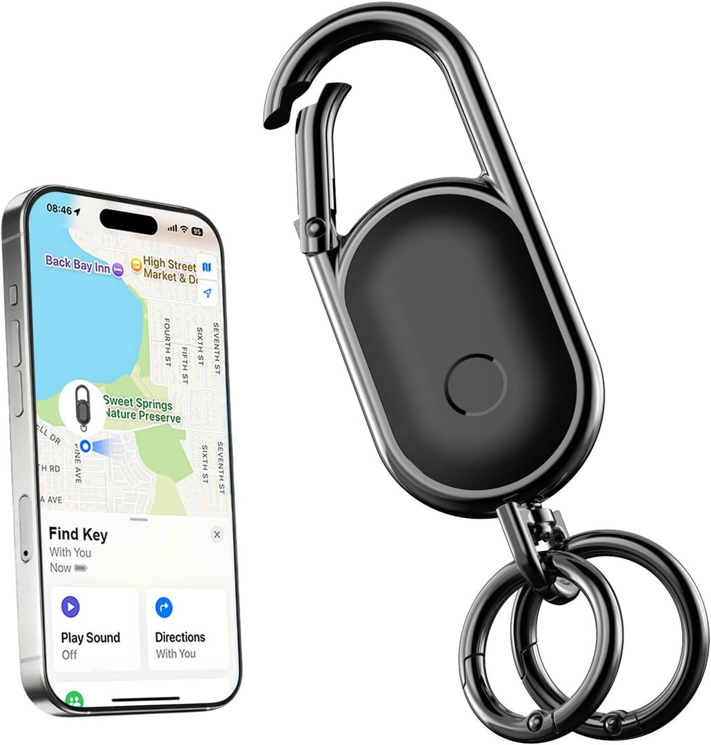 Keychain,Key Finder Built-in Anti-Loss Tracker,Works with Apple Find My (iOS Only), Tracker Tag Locator for Keys,Luggage,Backpack,and More, Sound Alert & Global Tracking, Black