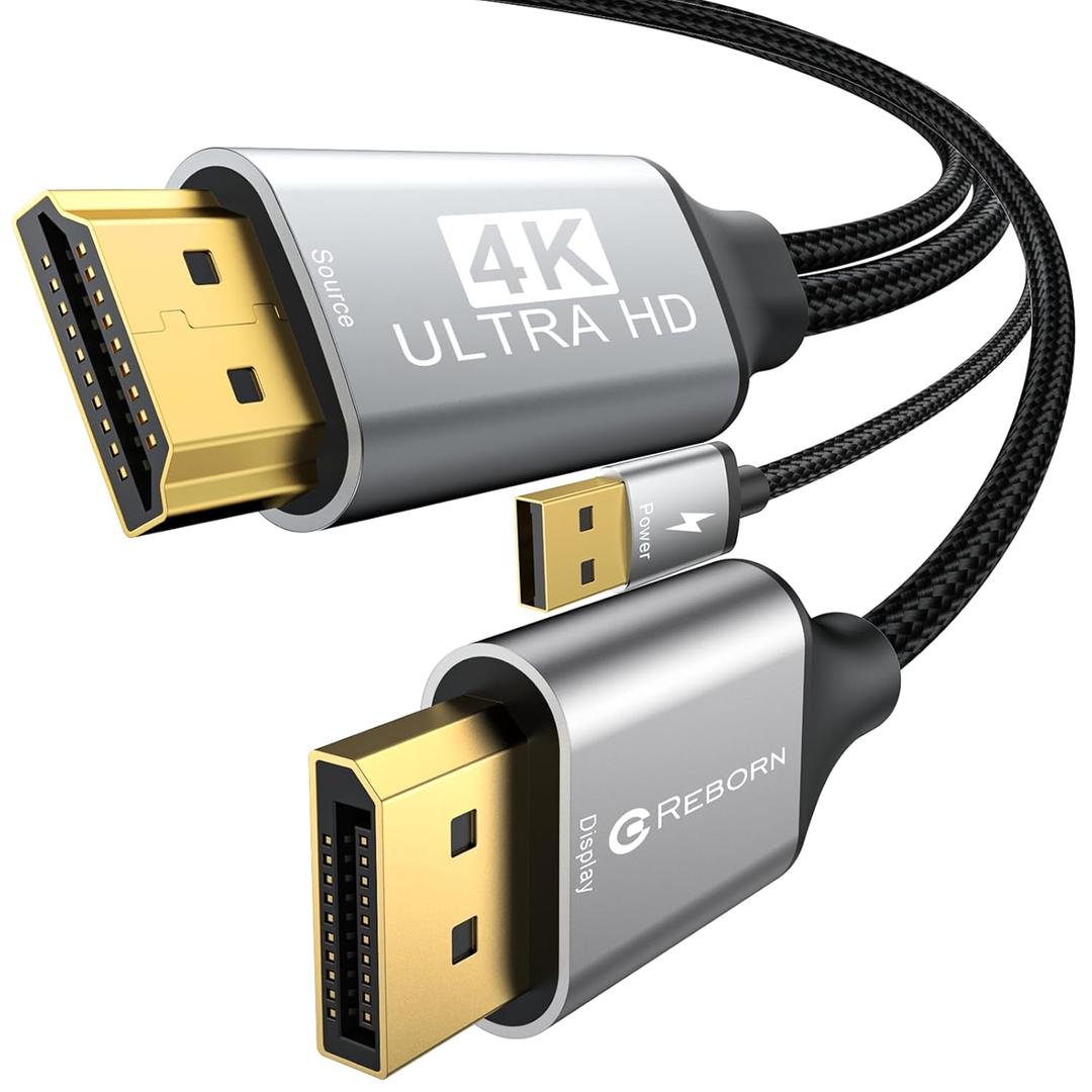 Active HDMI to DisplayPort Cable (4K 60Hz,1080p@120Hz) 6FT Uni-Directional HDMI Source to DP Monitor Adapter Display Port Cord Compatible with PC,Laptop,AMD,NVIDIA,PS5,Xbox