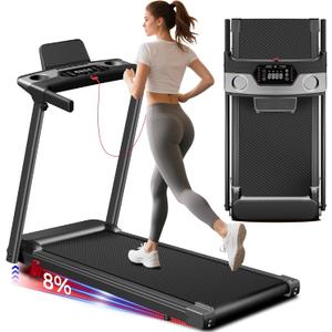 Treadmill with Incline 3-in-1 Portable Treadmills for Home Small, Incline Walking Pad Treadmill with Handle Bar, Walking Pad Foldable with 3.0HP Quiet Brushless, LED Dispay, 300LBS Capacity (Black)