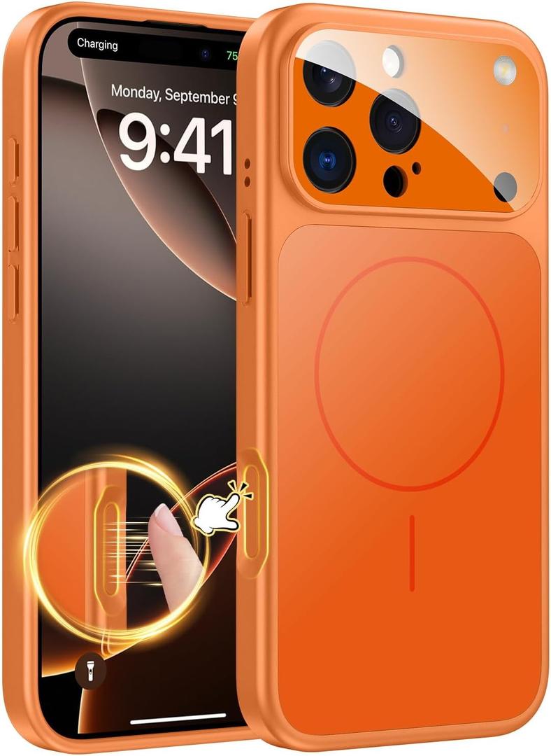 TOBOVON Magnetic for iPhone 16 Pro Max Case with Camera Lens Protector, Compatible with MagSafe, Camera Control Button, Slim Shockproof Phone Cover for iPhone16 ProMax, Orange