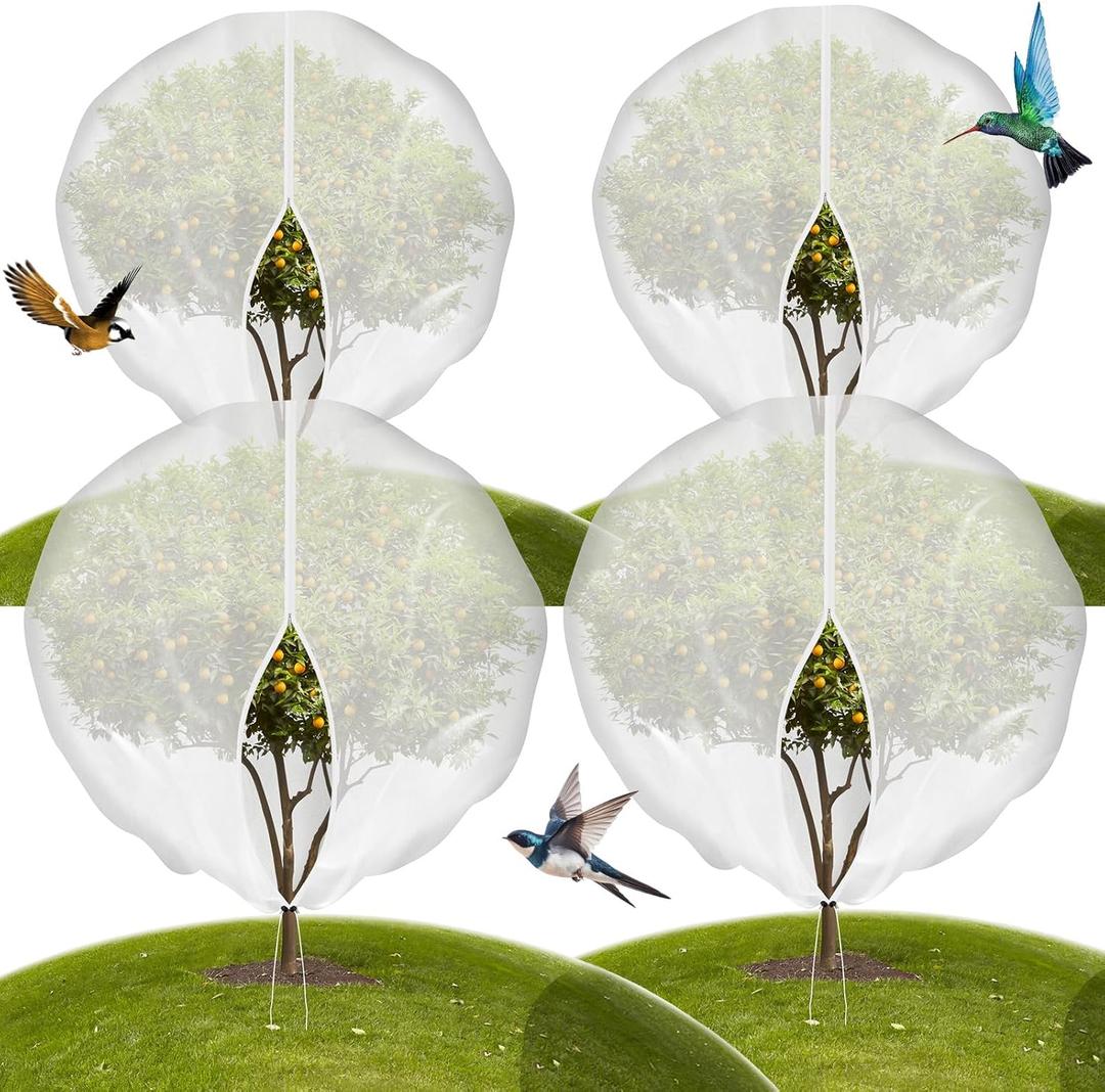 4-Pack 10 * 10FT Large Fruit Tree Netting with Drawstring and Zipper, Garden Netting for Garden Protection, Insect Bird Netting for Fruit Trees, Protection from Anti Bugs,Cicadas, Insects,Birds