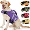 Kuoser Dog Life Jacket with Reflective Stripes, Adjustable High Visibility Doggie Water Vest Ripstop Puppy Lifesaver Pet Life Preserver for Small Medium and Large Dogs Puple XL (X-Large (Chest Girth:25.9-33.4''), 3#Purple)