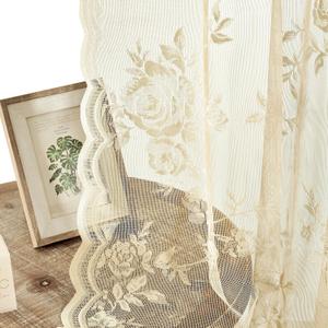 Beige Lace Curtains 45 Inch Length Country Floral Curtains for Living Room Bedroom Victorian Flower Sheer Curtain 2 Panels Set Rod Pocket Light Filtering Short Small Window Drapes Rustic Decor, 52x45