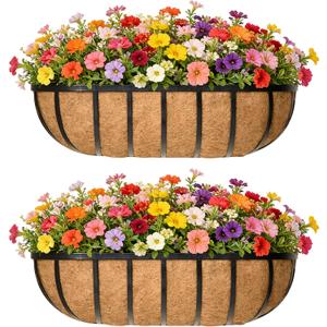36 Inch Railing Planter Window Box Deck Balcony Rail Planter with Coco Liner Metal Wall-Mounted Coconut Liner Planters Basket Horse Trough Planters for Outdoor Balcony Porch Fence Patio (2 Pack)