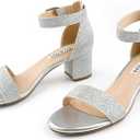 JOY IN LOVE Women's Chunky Low Heels Ankle Strap Open Toe Block Heel Sandals, 8.5 US