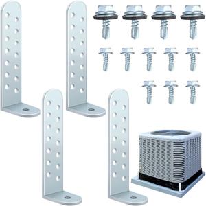 4 Pack Hurricane Condenser Brackets with Screws 4-1/4'' Hurricane Clips Universal Tie Down Kit Heavy-Duty Galvanized Steel Brackets for Concrete & Masonry Condenser Pad