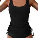 B2prity Tummy Control Tankini Swimsuit for Women Ruched Two Piece Bathing Suit Drawstring Swimwear with Bottom XX-Large