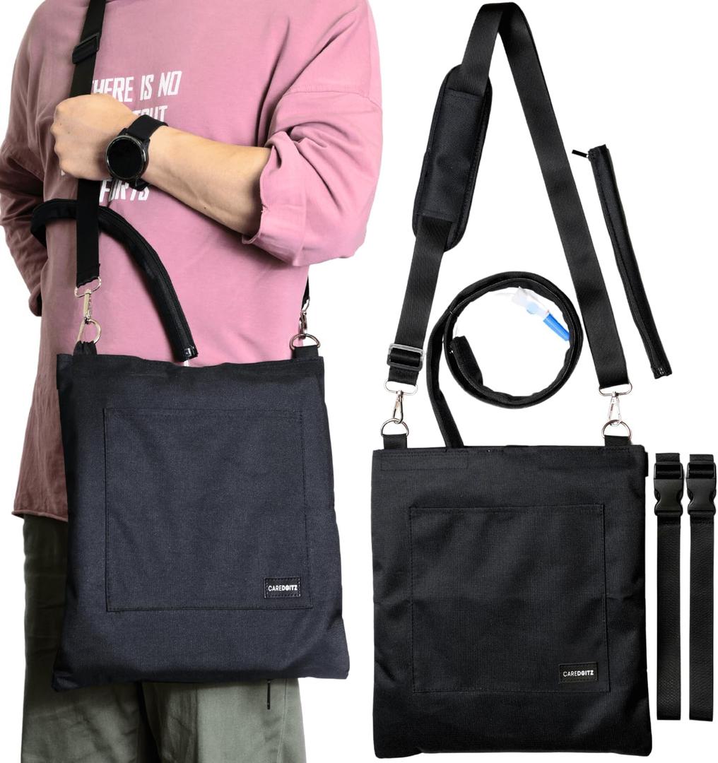 Catheter Bag Holder, Urine Drainage Bag Holder, w/Drain Tube Cover & Adjustable Strap, Foley Catheter Bag Covers, for Privacy & Dignity, w/Straps for Wheelchair, Walker & Bed, up to 4000ML (Black)