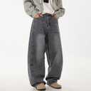 Mens Baggy Jeans Y2k Wide Leg Loose Fit Jeans Streetwear Denim Washed Hip Hop Pants (M)