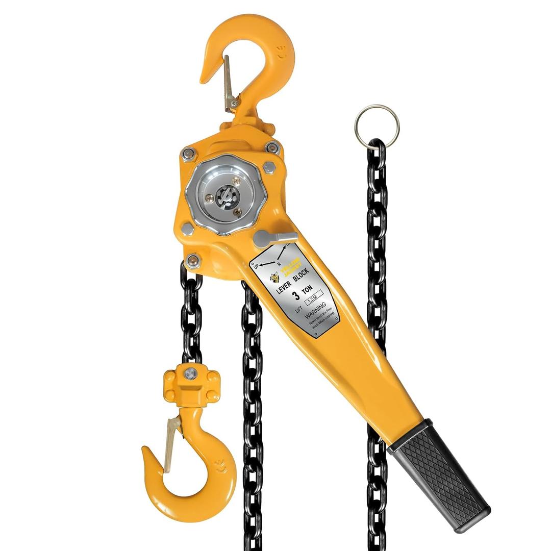 YELLOW JACKET 3 Ton Manual Lever Chain Hoist, G80 Galvanized Carbon Steel with Weston Double-Pawl Brake, Chain Come Along and Safety Measures for Chain Fall