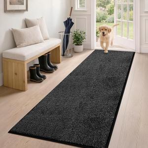 PURRUGS Dirt Trapping Door Mat 24" x 59", Non-Slip Machine Washable Entryway Rug, Dog Doormat, Indoor Front Door Mat, Super Absorbent Entry Rug for Muddy Shoes & Paws, Charcoal