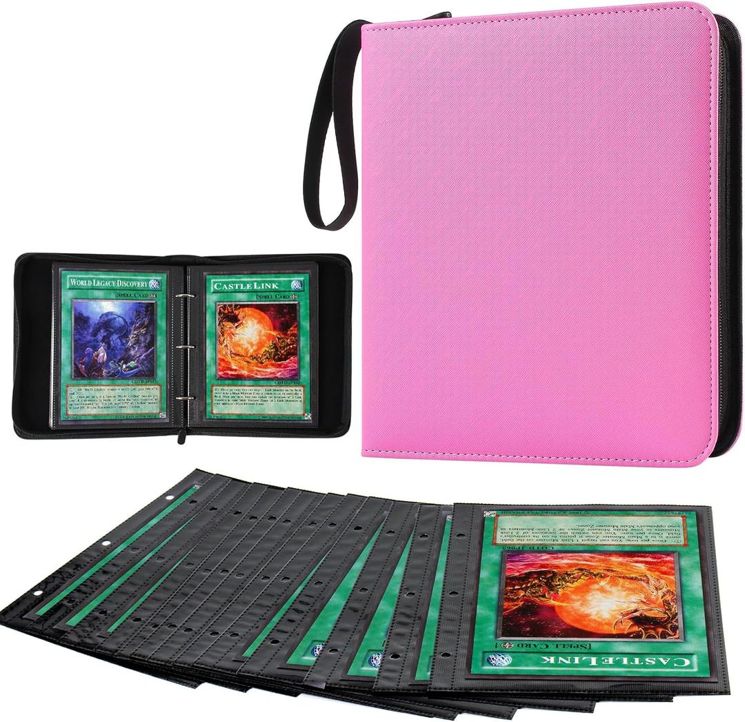 GEAoffice 6x8 inch Jumbo Card Binder Compatible with Jumbo Cards, Holds 80 Jumbo Cards, 1 Pocket Trading Card Album Folder with 40 Jumbo Card Sleeves Fit Oversize Big TCG Cards - XL Pink