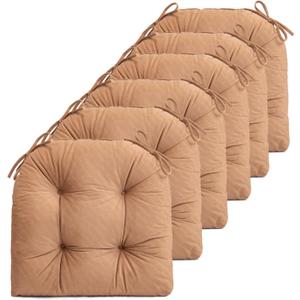 FABRICASTLE Chair Cushions Pads Non-Skid Comfortable 17" x 16" Seat Cushion Cover Set of 6 for Indoor Kitchen Dining Room Office Chairs (Camel, 6 Counts (Pack of 1))
