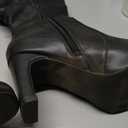 Hawkwell Women's Black White Fall Winter Chunky High-heel Side Zip Knee High Boots Size 6 1/2