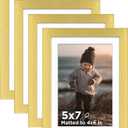 KINLINK 5x7 Picture Frame Gold Set of 4, Wooden Photo Frames Matted 4x6 with Plexiglass for 4x6 with Mat or 5x7 without Mat for Table and Wall Display