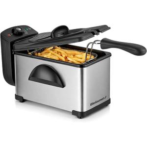 Elite Gourmet EDF2100 Electric Immersion Deep Fryer Removable Basket Adjustable Temperature, Lid with Viewing Window and Odor Free Filter, 2 Quart / 8.2 cup