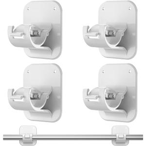 No Drill Curtain Rod Brackets No Drilling Holder 20lb - Renter Friendly Self Adhesive Hooks for Apartment Dorm Classroom Essentials Decor Hanging Drapes Rv Over Blinds Kitchen Bedroom Home (4 Pieces, White)