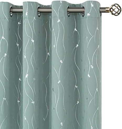 BGment Room Darkening Curtains 84 Inches Long, Grommet Thermal Insulated Blackout Curtains with Wave Line and Dots Printed for Bedroom, 2 Panels, Each 52 x 84 Inch, Frosty Green