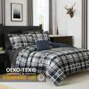 MaiRve Queen Size Comforter Set Navy Blue, Classic Plaid Farmhouse 7 Pieces Bedding Set, All Season Lightweight Bed in a Bag with Sheets, Pillowcases & Shams