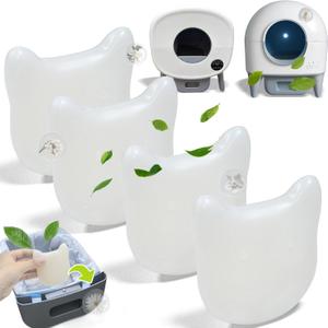 NewKe 4 Pack Deodorizer for Cumrige Self Cleaning Litter Box, Odor Eliminator Compatible with Fumoi Automatic Cat Litter Box, Cute Cat Shaped Design with Camellia Flower Scent, Fragrance Refills