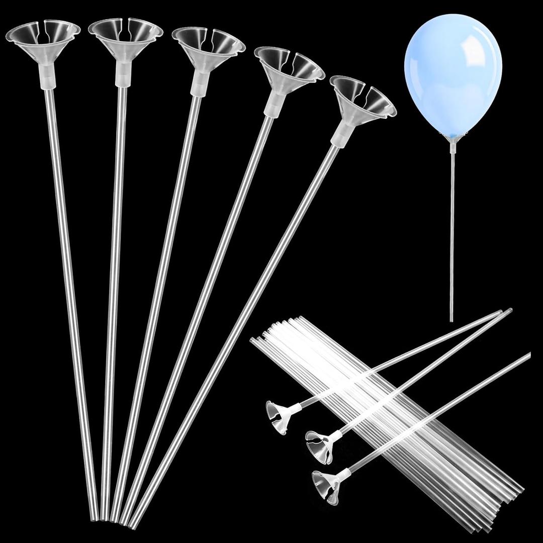 30 Pcs Balloon Sticks, Clear Balloon Holder Sticks Plastic Balloons Stick with Bases Balloons Stick Weights for Tying Balloonss Arch Anniversary Birthday Christmas Halloween Party Wedding
