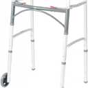 Drive Medical Two-Button Folding Walker with Wheels, Height Adjustable | Two-Button Rolling Walker Features Dual Push-Button Operation, Adjustable Height and Durable Aluminum Frame