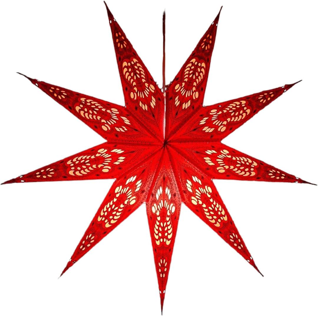 Lantern Lampshade 9 Pointed Paper Star Light Shades Large 60cm Star Hanging Decorations for Christmas Wedding Home Decoration Birthday Party (Red, Black)
