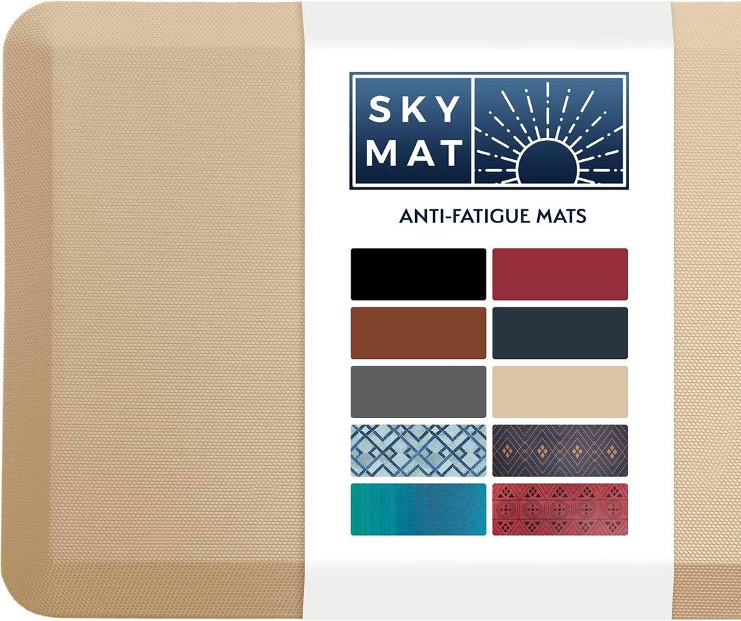 Sky Solutions Anti Fatigue Floor Mat - 3/4" Thick Cushioned Kitchen Rug, Standing Desk Mat - Comfort at Home, Office, Garage - Non Slip, Durable and Stain Resistant (20" x 39", Beige)