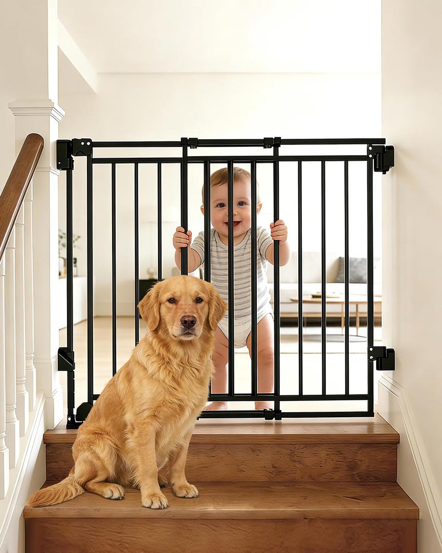 29 Extra Wide Baby & Dog Gate, 3254 Adjustable Walk Thru Safety Gate with Auto Close, One-Hand Open, No Threshold 180 Swing Metal Gate for Stairs & Doorways, Black