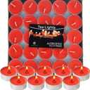 Visen 50Pack Tealight Candles, Unscented, Smokeless, Dripless, 4 Hours Burn Time, Perfect for Home, Romantic Decor, Pool, Shabbat, Weddings & Emergencies (Red)