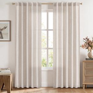 MIULEE Faux Linen Curtains 90 Inch Length 2 Panels Natural Beige Semi Sheer Curtain with Back Tab Rod Pocket, Light Filtering Window Privacy Burlap Drapes for Living Room Bedroom 42W x 90L