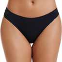 voenxe Seamless Women Underwear Thongs,No Show Ladies Thong,No Line Workout Breathable Comfortable Panties,Soft Undies, 5-Pack, Small, Black