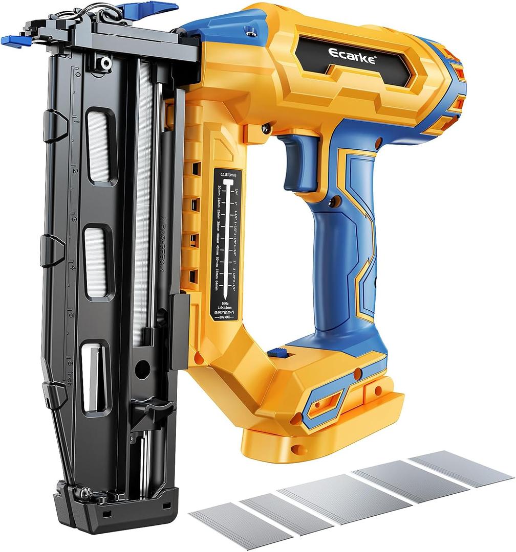 Ecarke Finish Nailer 16 Gauge Compatible with Dewalt 20V Battery, 3/4 to 2-1/2 Inch Cordless Straight Brad Nailer, Tool-Free Adjustment, Dual Firing Modes Nail Gun for Finish Work, Tool Only, 5.7 lbs