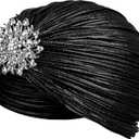CROWN GUIDE 1920s Gatsby Headpiece Crystal Roaring 20s Costumes Accessories Flapper Cap Exotic Hair Wraps (One Size, Black)