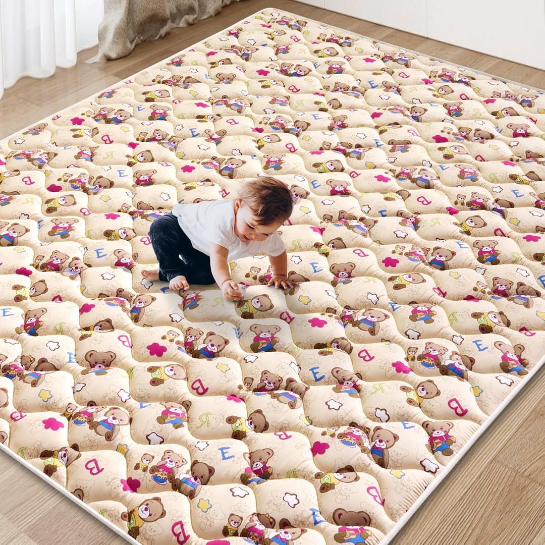 Baby Play Mat - 79" X 71",Premium Thicker Foam One-Piece Crawling Mat, Machine Washable, Extra Large Anti-Slip Activity Playmat for Babies, Toddlers & Infants (Lovely Bear)