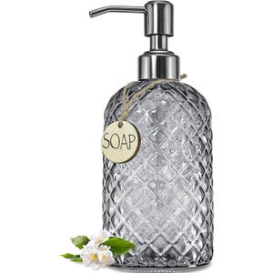 JASAI 18Oz Gray Glass Soap Dispenser with Rust Proof Pump, Refillable Kitchen soap Dispenser for Dish Soap, Bathroom Soap Dispenser for Dispense Hand soap, Lotion.