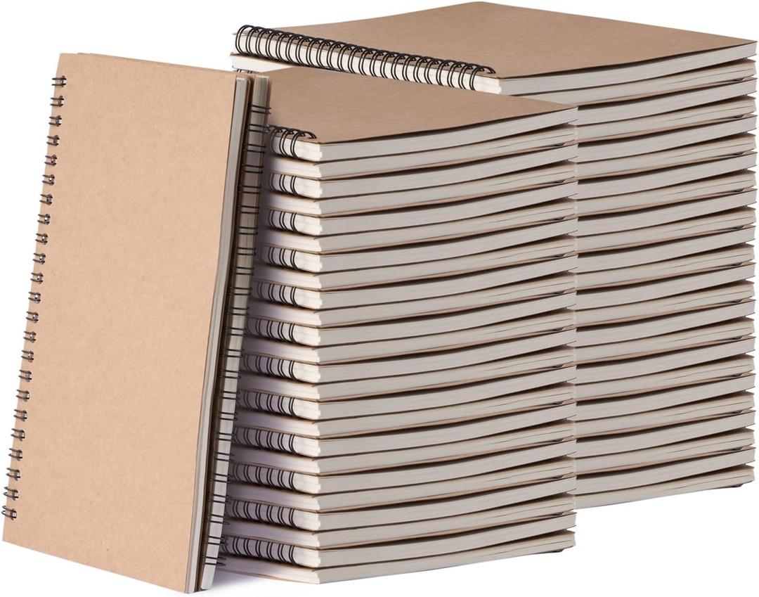 48 Pack A5 Spiral Notebook College Ruled Spiral Notebook Bulk Inches Hardcover Kraft Notebooks Lined Travel Writing Notebooks Journal Notepad for Office School Supplies, 100 Pages, 8.3 x 5.5 Inches (Brown)