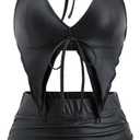 MakeMeChic Women's Y2K Skirt Set Leopard Print Tie Back Halter Crop Top and Ruched Mini Skirt Outfits Set, Small, Black A