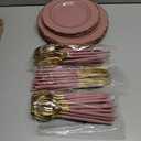 Nervure 100Pcs Mauve Pink Plastic Plates - Mauve and Gold Plastic Dinnerware Sets for 20 Guests - 20 Dinner Plates, 20 Dessert Plates, 20 Forks, 20 Knives and 20 Spoons for Wedding & Party