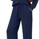 LILLUSORY Womens Two Piece Lounge Sets Mock Turtleneck Tops Wide Leg Drawstring Pants Sweatsuit with Pockets M