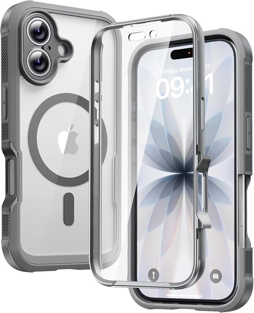Diaclara Magnetic Designed for iPhone 17 Case 6.3 Inch Full Body Bumper,[Compatible with MagSafe] Military Drop Proof Cover with Built-in Touch Sensitive Anti-Scratch Screen Protector, Grey Titanium