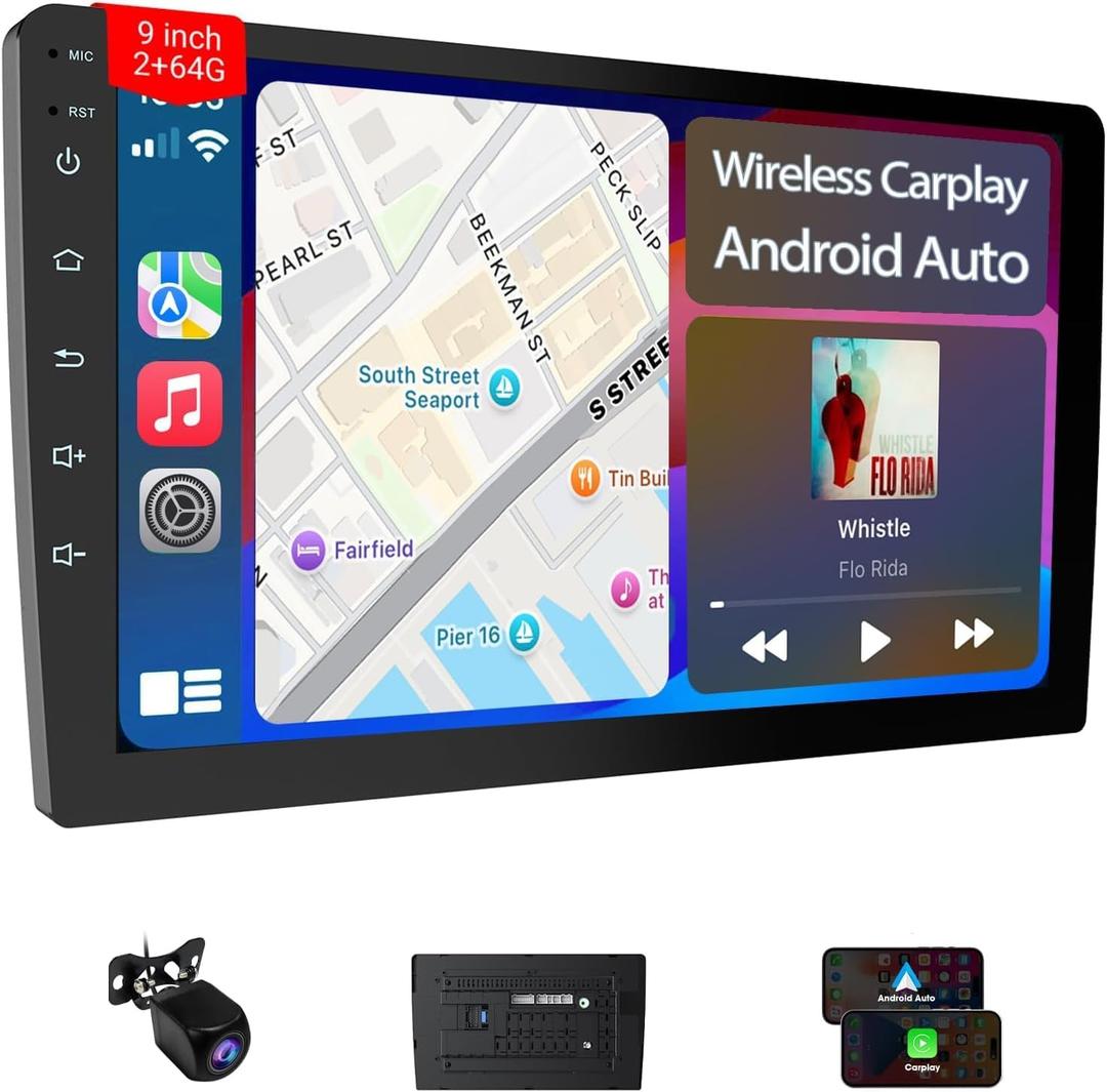 9" Double Din Car Stereo - 2+64GB Wireless Apple CarPlay & Android Auto, HD Touchscreen Car Radio with Backup Camera,Car Accessories, GPS Navigation