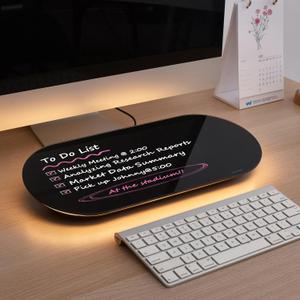 TSJ OFFICE Glass Desktop Whiteboard - 17 X 7 Inches Small Dry Erase Board with Warm Light, Black Glass White Board Surface Notepad with 1 Drawer, Desk Organizers for Office, Home, School Supplies