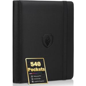 Premium 9 Pocket Card Binder for 540 Cards, Fabmaker PU Cover Trading Card Binder, Sturdy Card Collection Album, Sleek Card Holder Folders for Game Cards & Sports Cards, Black