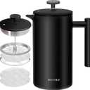 Secura French Press Coffee Maker with 3-Layer Stainless Steel Filter, 34 oz Black, Double-Walled Insulated Design with 2 Extra Filters