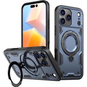 for iPhone 17 Pro Case with 360Spin Invisible Magnetic Stand,Support Wireless Charging,Hybrid 2 in 1 Protective Slim Fit Shockproof Heavy Duty Protection Cover for iPhone 17 Pro 6.3 Inch,Blue