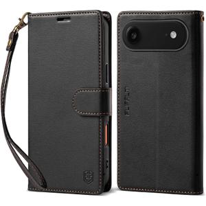 FLIPALM Wallet Case for iPhone 17 Series with Wrist Strap - PU Leather Folio Flip with Credit Card Holder & Kickstand, Protective Cover (Black, for iPhone 17 Air)