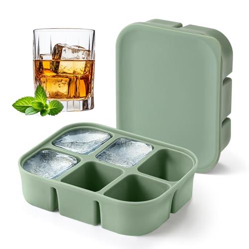 Nbyouw Ice Cube Tray 2 Pack – Stackable Large Silicone Ice Cube Freezer Molds & Easy Release Square Ice Cube Maker with Removable Lid BPA Free for Cocktail,Whiskey，Soup Baby Food